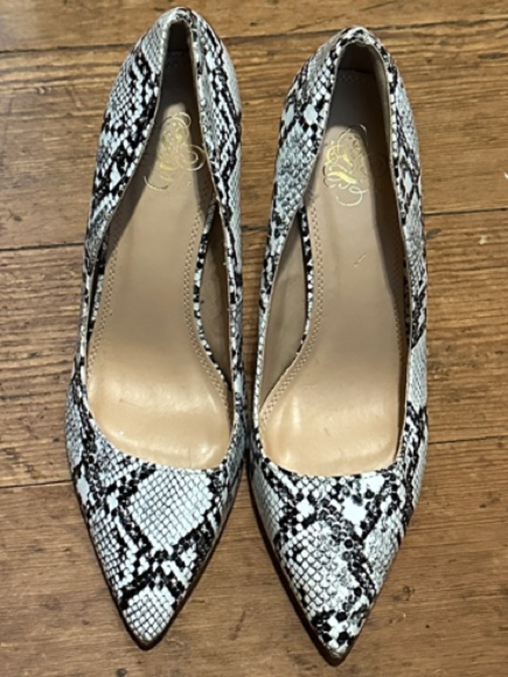 Snake-Print Pointed Toe Women's Pumps - Black & White